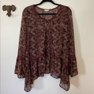 Anthropologie (blu pepper) cranberry color chiffon flowey top blouse